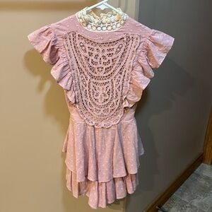 Hello Molly Pink Lace-Detail Ruffled Romper